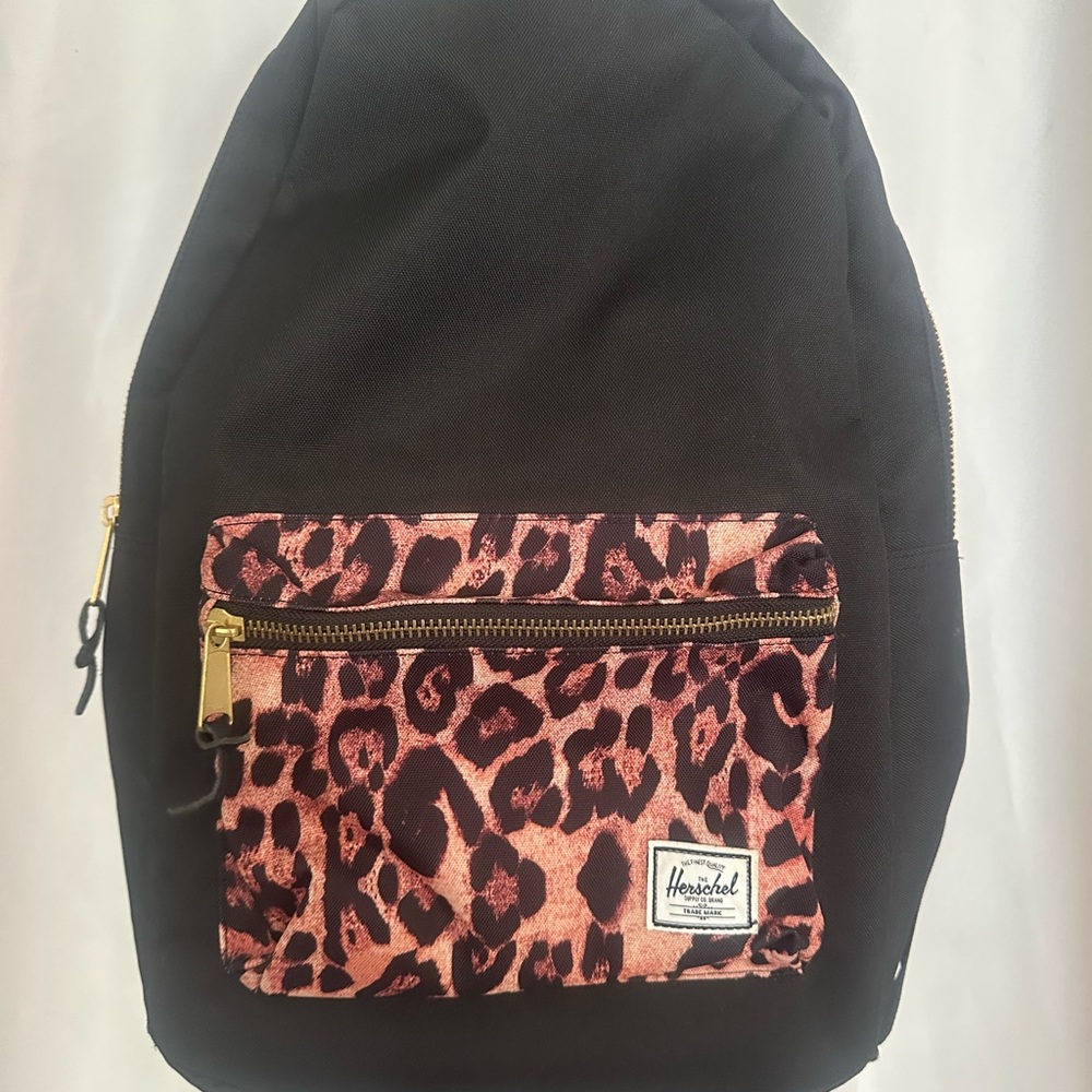 Herschel Black Backpack with Leopard Print Pocket